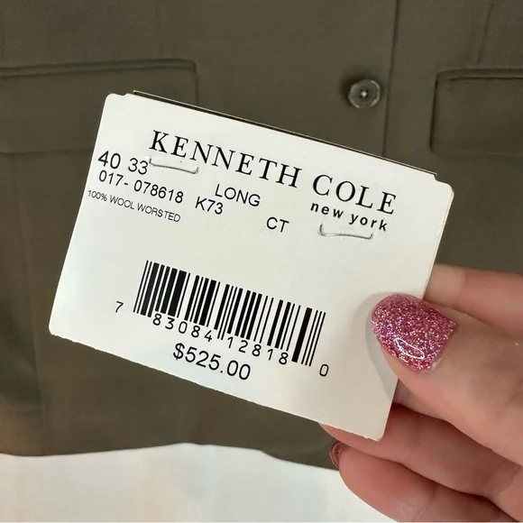 KENNETH COLE Men’s Size 40L Long Blazer Suit Jacket Coat Wool Lined